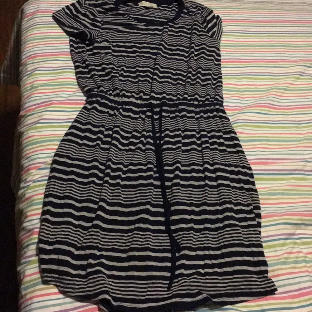 Navy and grey striped knit dress